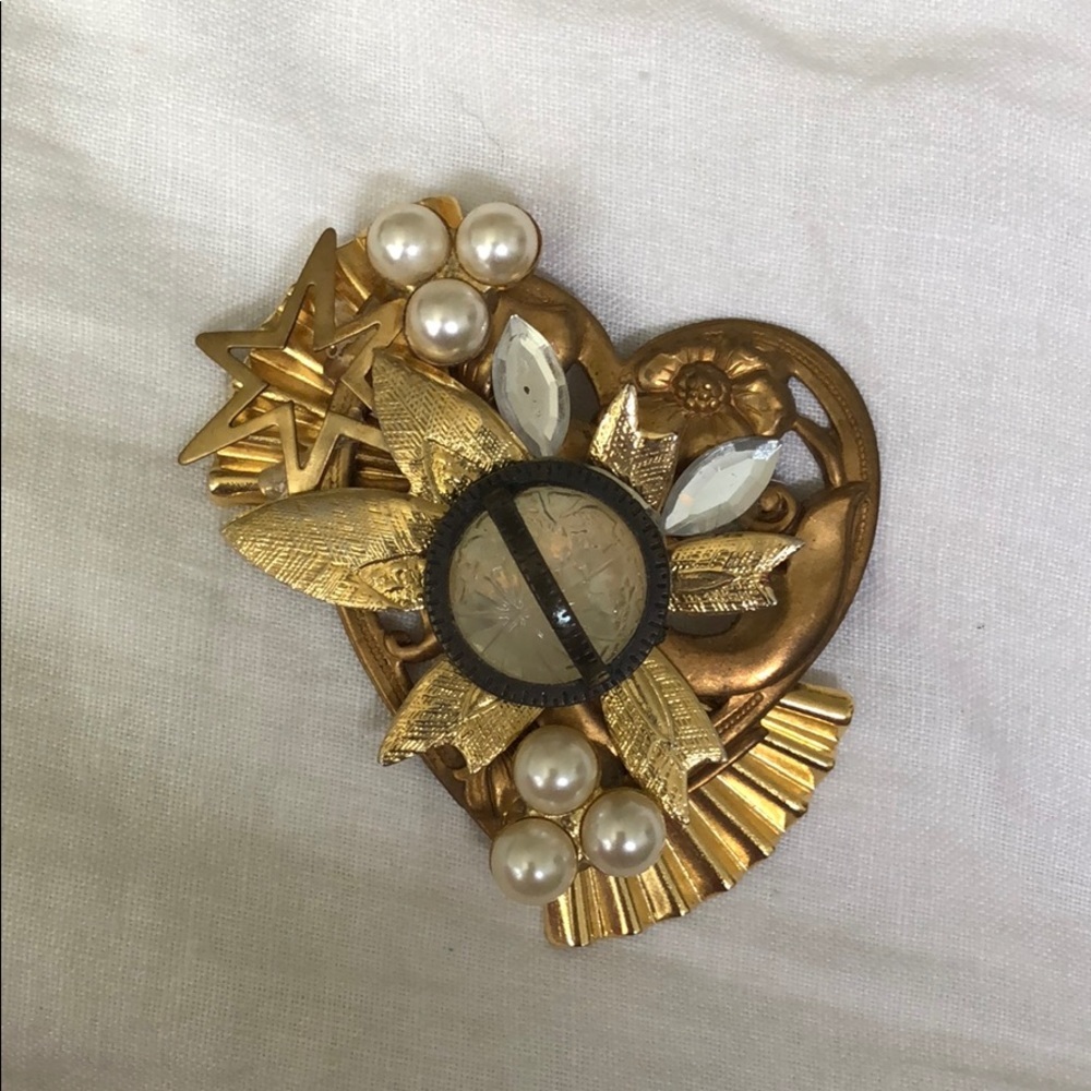Vintage 80’s Handmade collage brooch HEART - Picture 2 of 5
